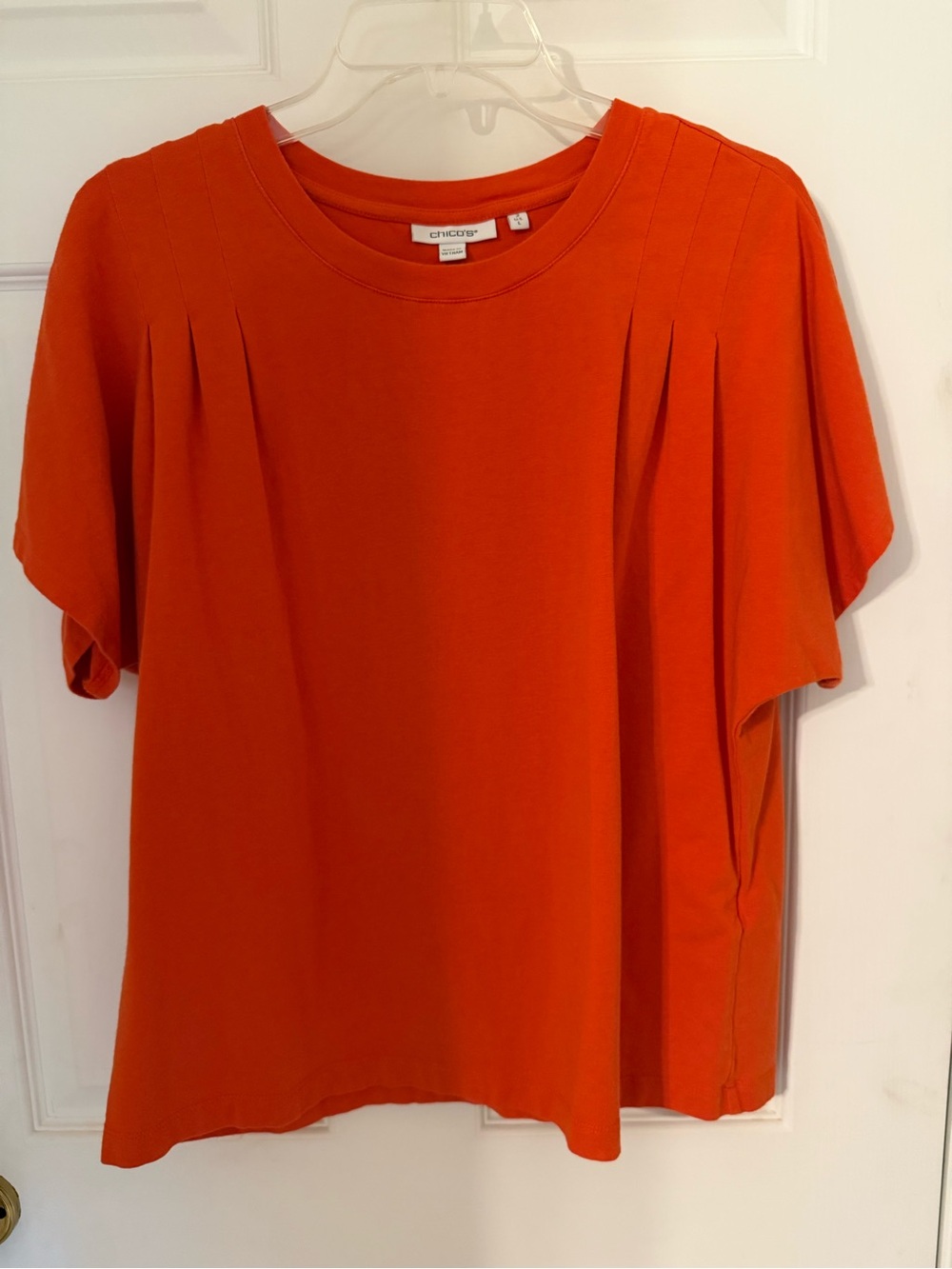 Chico's Bright Orange Pleated Shoulder Short Sleeve Top - Chico’s size 2 - Large